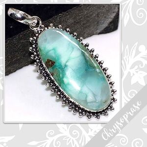 Chrysoprase Large Eclectic Silver Artisan Pendant 2.2” Mint Green / Blue-Green